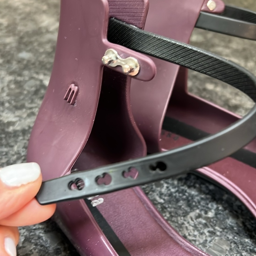 Melissa Sz 39/8 D’Orsay Ankle Pointed Toe Eggplant Purple Flat Sandals - New - Picture 7 of 8